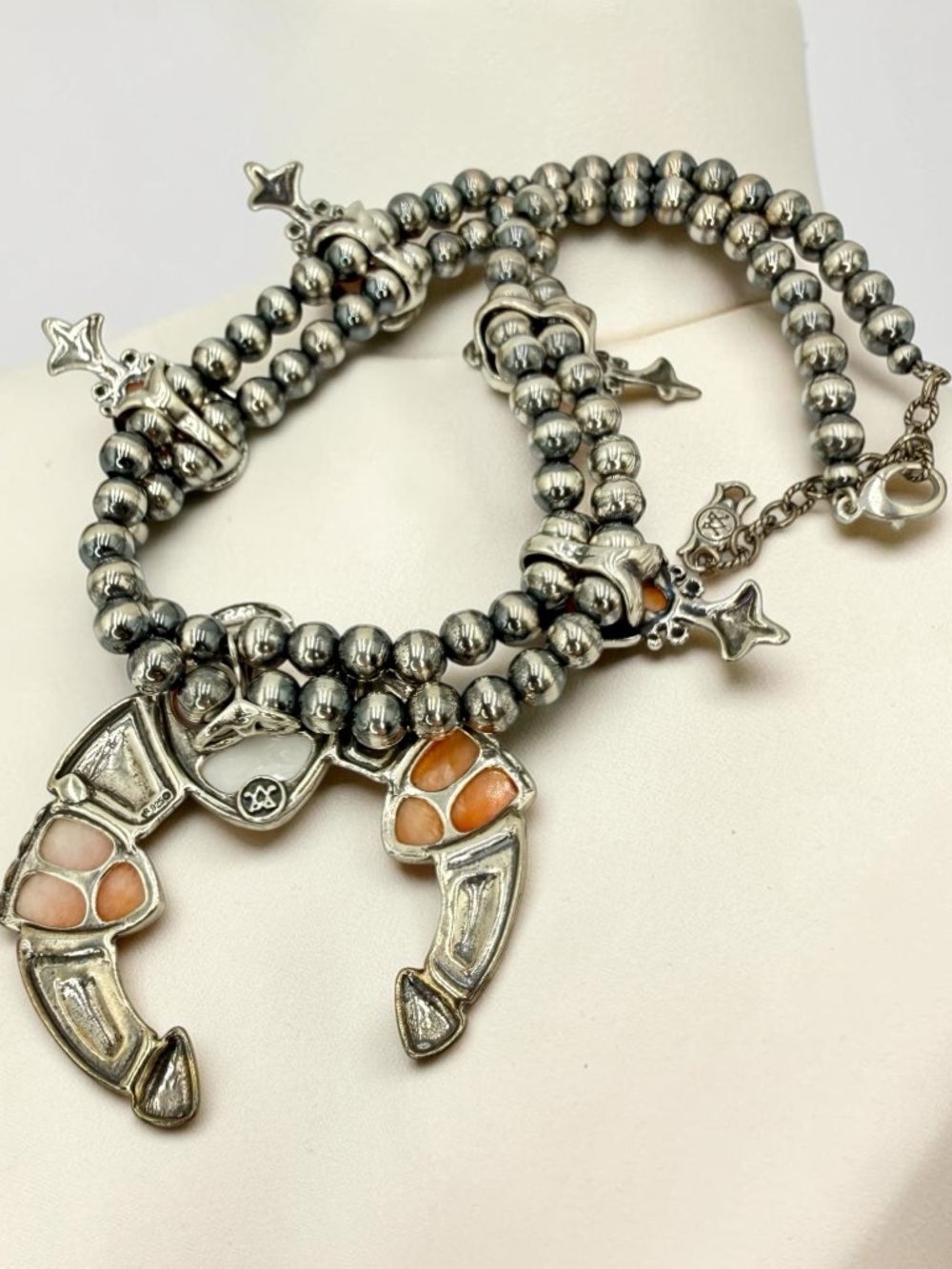 Carolyn Pollack Relios 925 Spiny Oyster Squash Blossom Necklace 18”-20” 131 gram - Picture 15 of 17